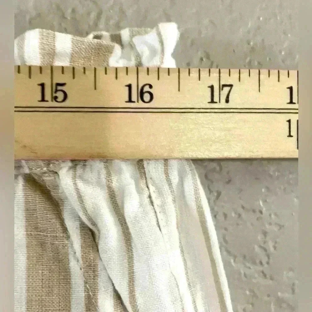 Chico’s Linen Cropped Striped Beige White Pants Pockets Stretch Waist Size 10P - Picture 8 of 8